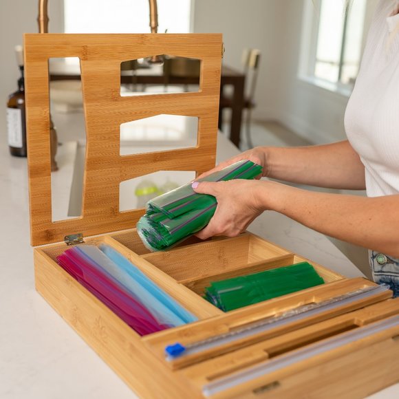COPY - Bamboo Storage Bag Organizer 6 -n-1 with Foil and plastic wrap dispenser - Picture 3 of 5
